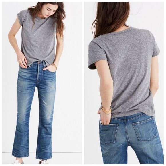 Madewell Ex-boyfriend Tee Shirt Gray Heathered Size Medium Crew Neck - Picture 1 of 9